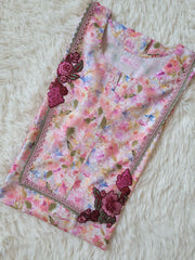 2 Pc Embroidered Pink Watercolor Floral Kurta with Trousers