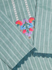 Sage Green Embroidered Cotton Kurta with Floral Applique