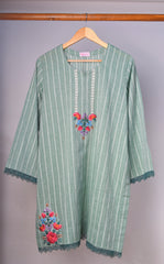 Sage Green Embroidered Cotton Kurta with Floral Applique