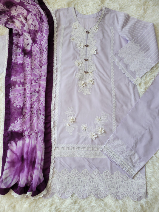 Sana Safinaz Lavender Embroidered Lawn Suit with Chiffon Dupatta