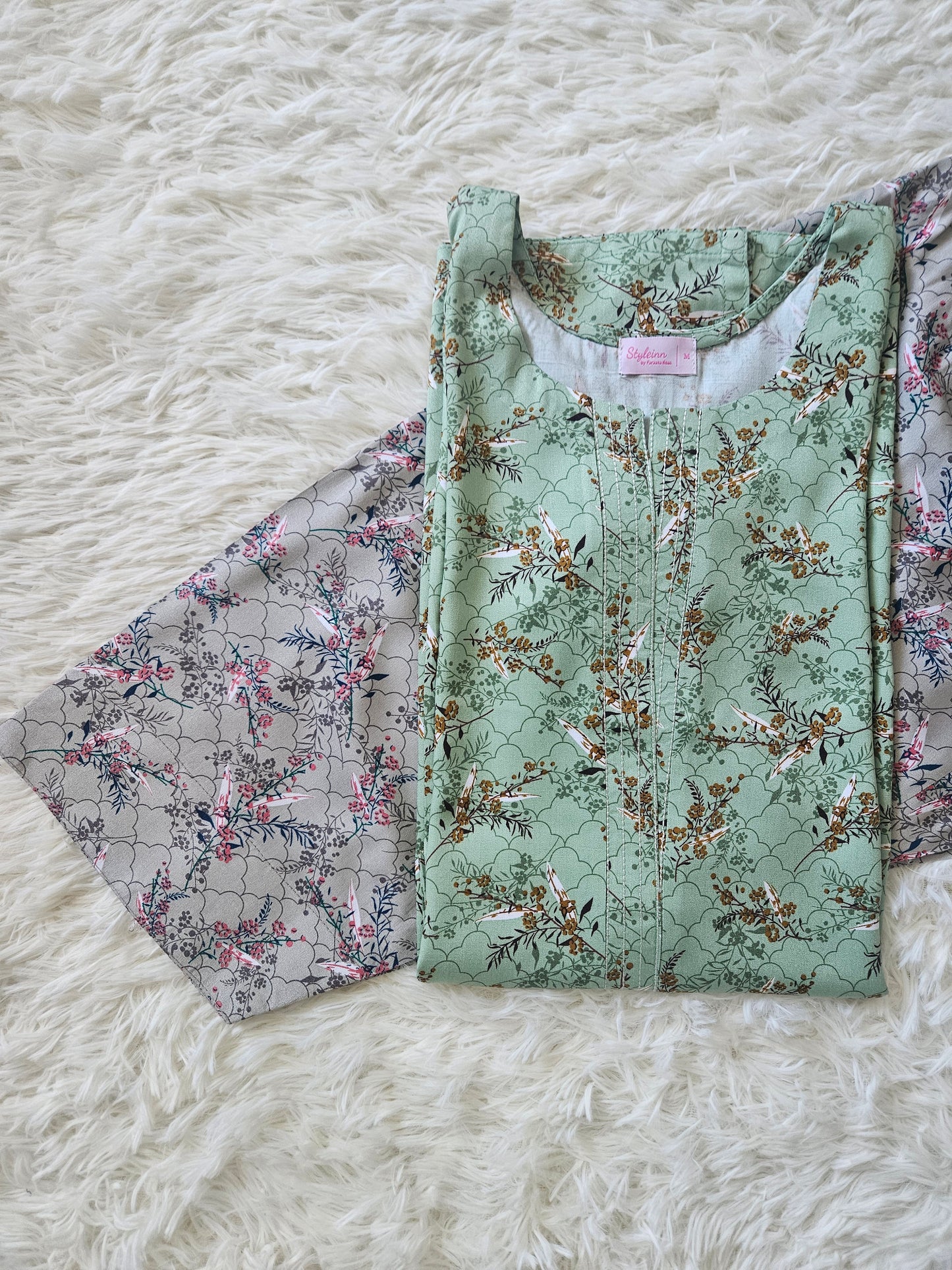 2 Piece Printed Marina Sea Green Floral Kurta with Coordinated Print Shalwar