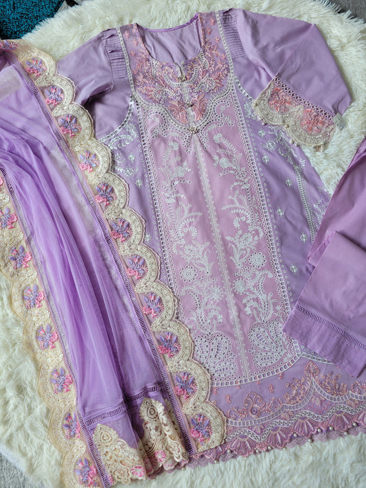 Sobia Nazir Lilac Dream Embroidered Lawn Suit with Scalloped Net Dupatta