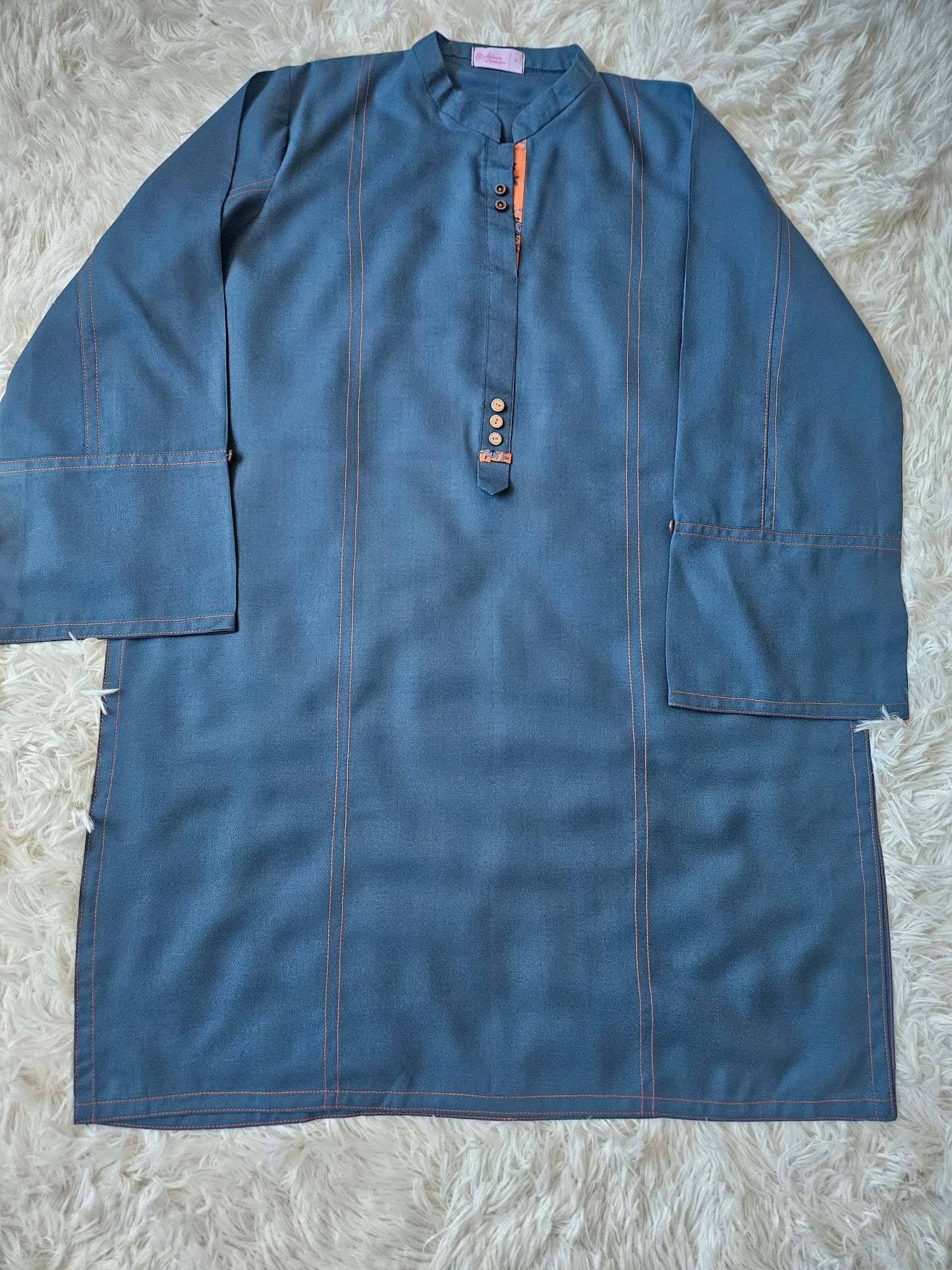 2 Piece Marina Teal Blue Kurta with Orange Printed Floral Shalwar