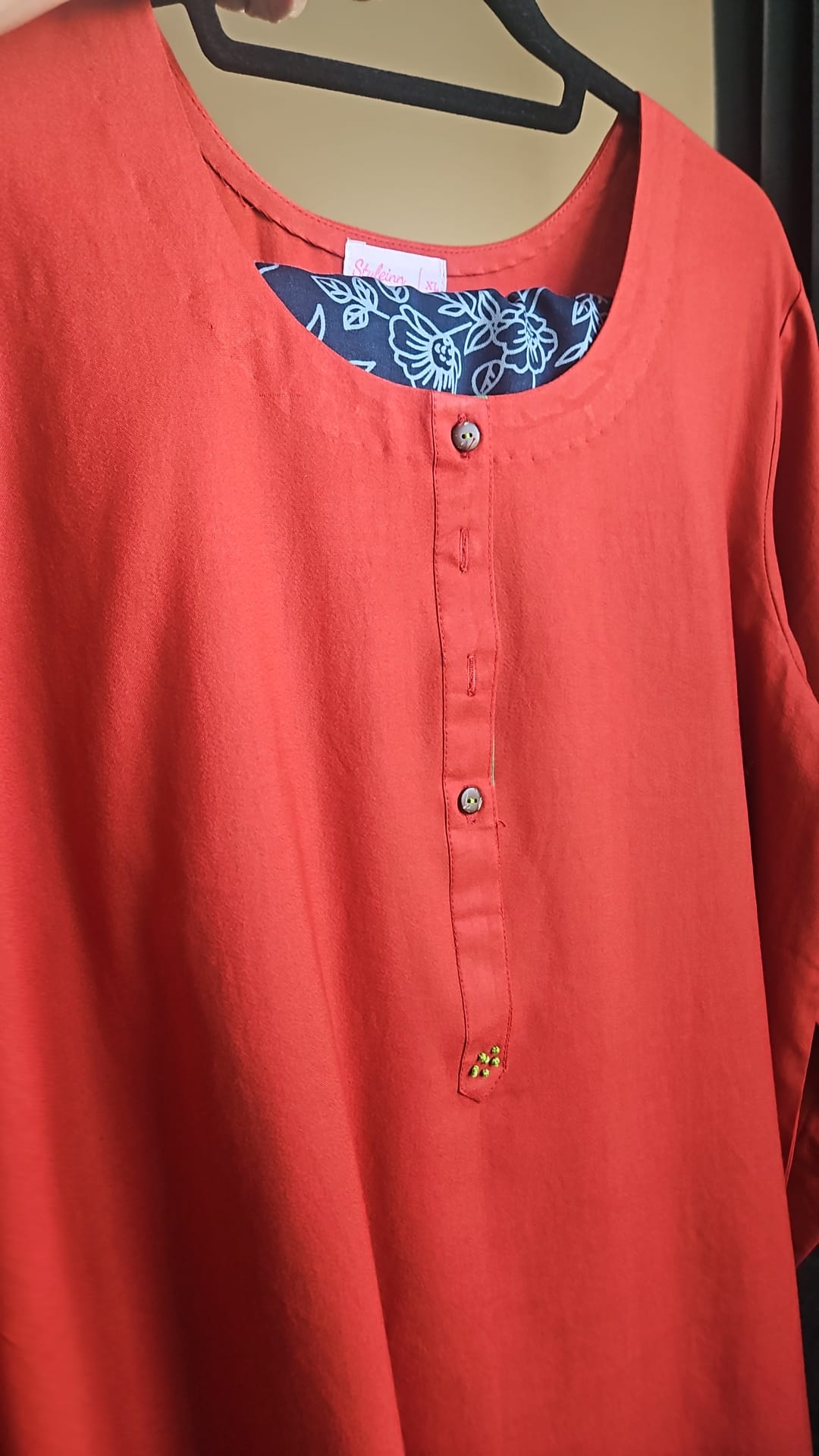 2 Piece Marina Solid Radish Rust Kurta with Printed Floral Shalwar