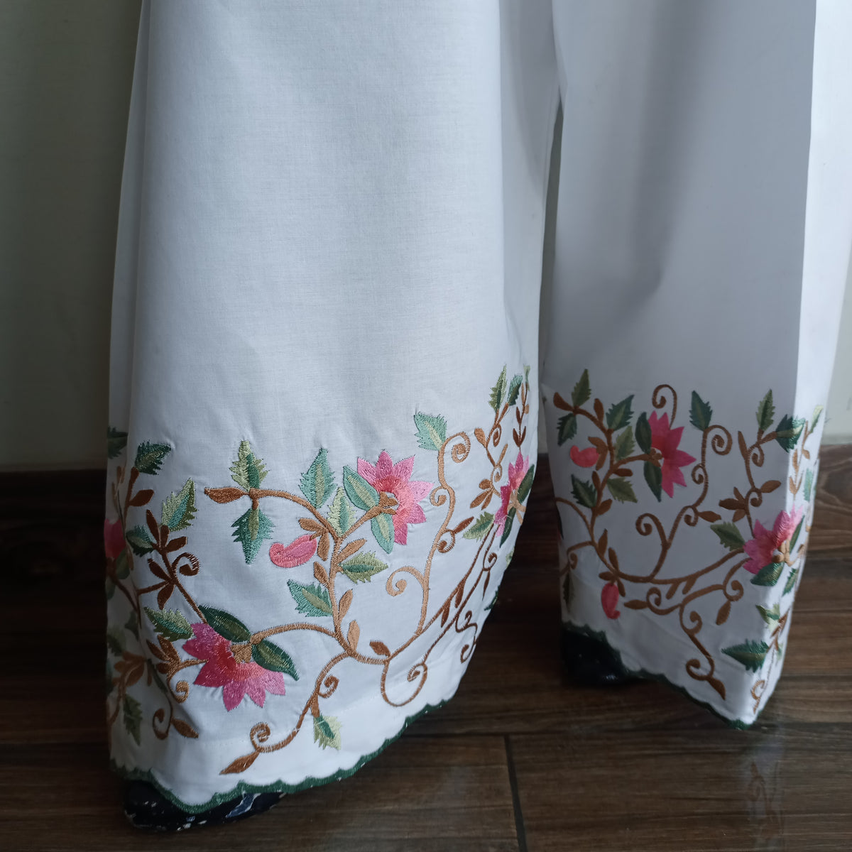White Jaal Embroidered White Cotton Shalwar