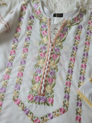 Agha Noor White Multi-Embroidered lawn Suit with Ombre Dupatta