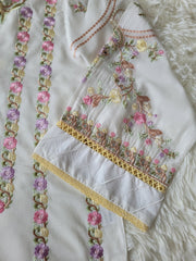 Agha Noor White Multi-Embroidered lawn Suit with Ombre Dupatta