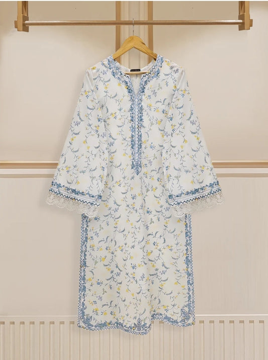 Agha Noor Azure Whisper: Printed & Embroidered White Lawn Shirt and Trouser
