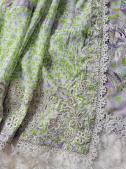 Zaha Lilac Blossom: Embroidered Chikankari Lawn Three-Piece Suit