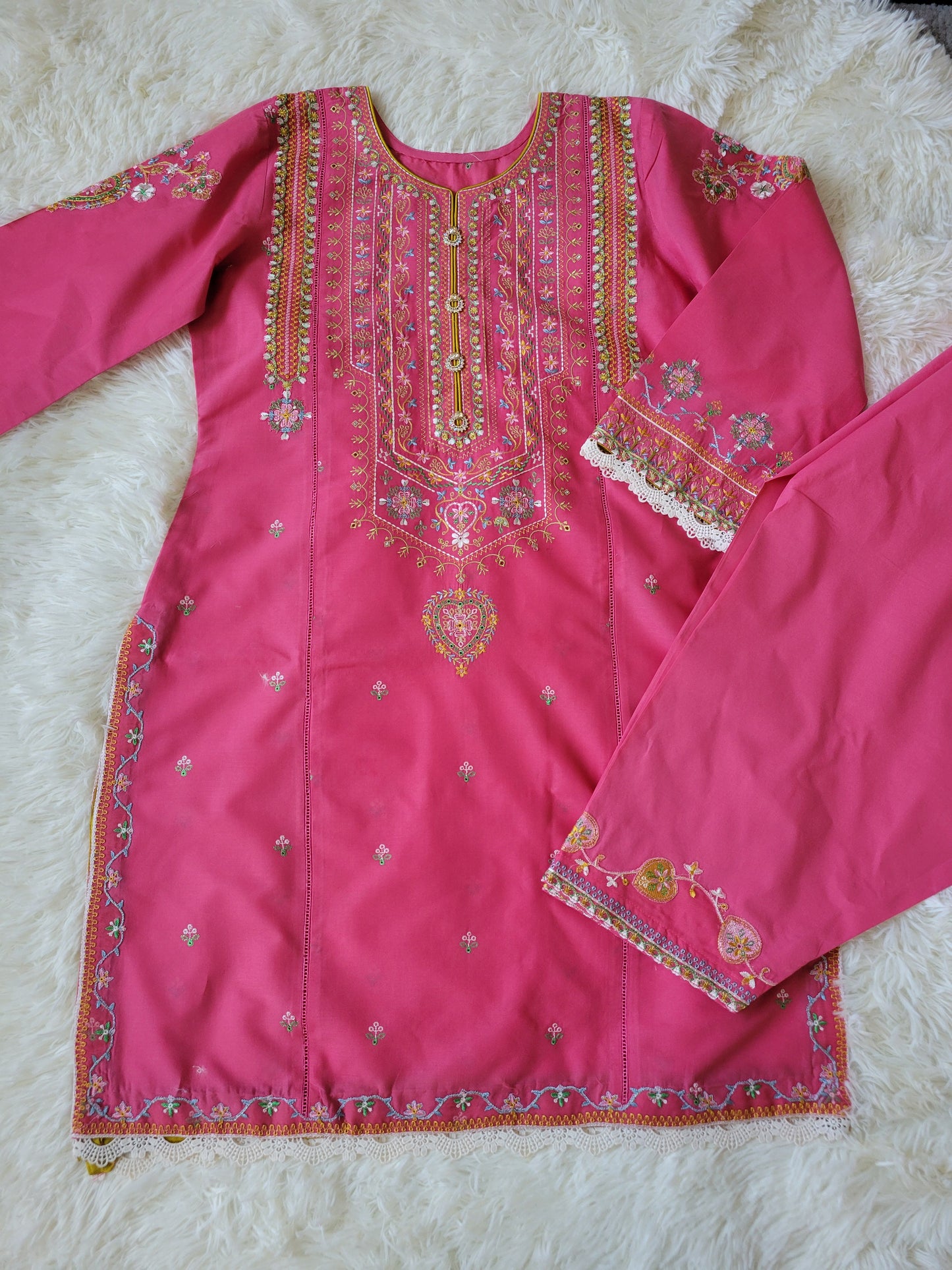 Zara Shahjahan Coral Bloom: Embroidered Suit with Yellow Dupatta