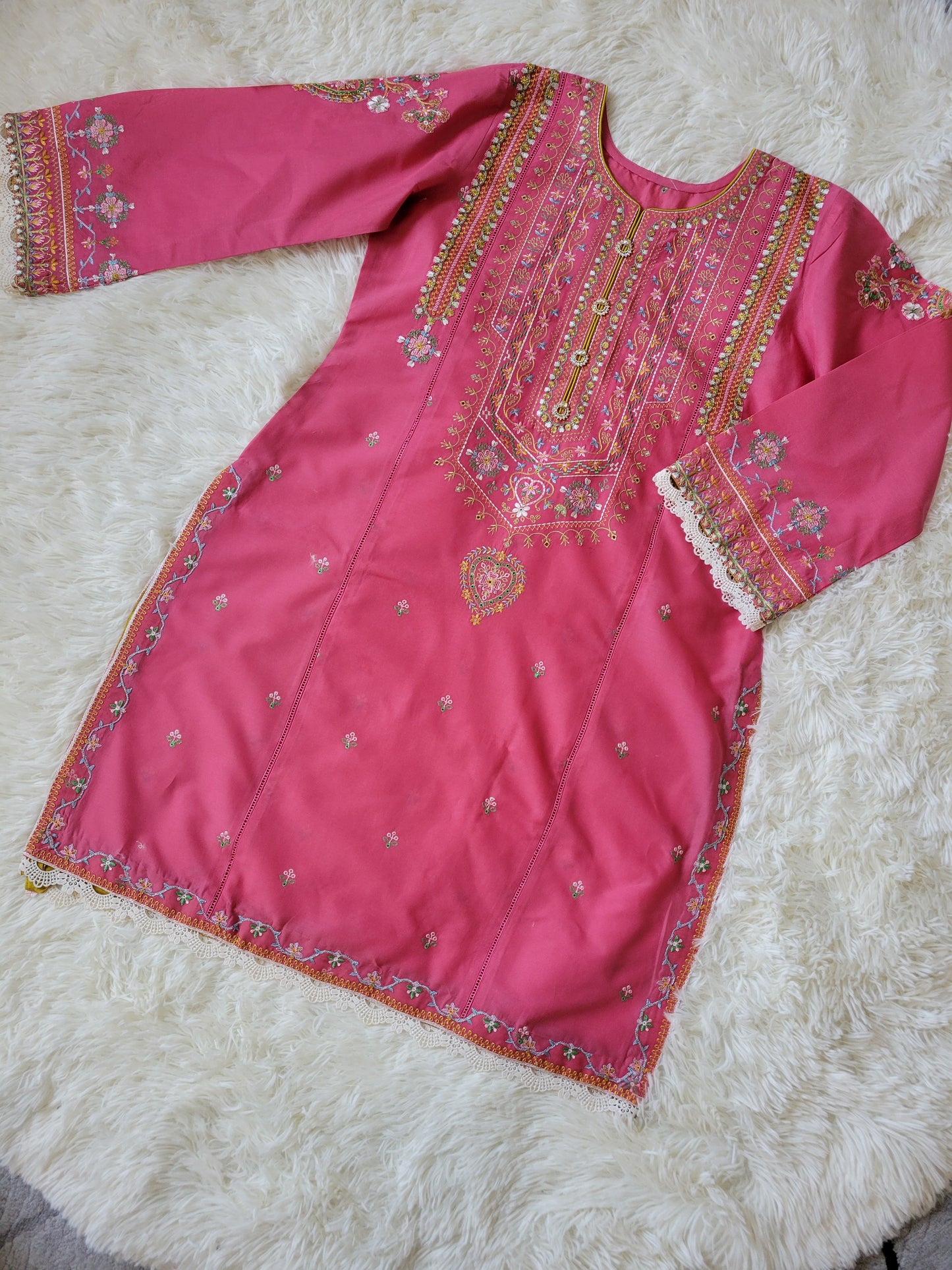 Zara Shahjahan Coral Bloom: Embroidered Suit with Yellow Dupatta