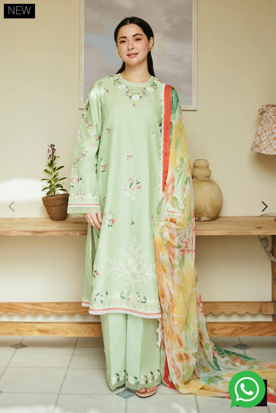Zara Shahjahan Mint Flora: Embroidered Suit with Vibrant Dupatta