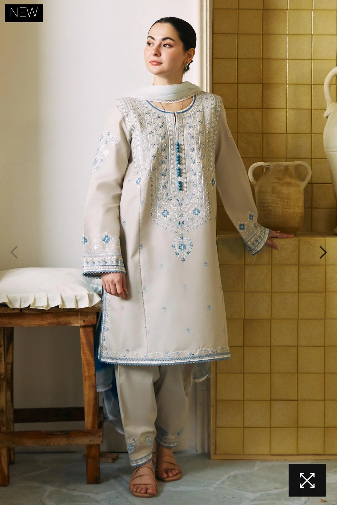 Zara Shahjahan Grey Suit with Sky Blue Embroidery and Ombre Dupatta