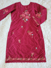 Zara Shahjahan Crimson Bloom: Embroidered Suit with Floral Dupatta