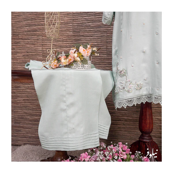 Neelofer Ice Blue Radiance: Embellished Cotton Net Dress